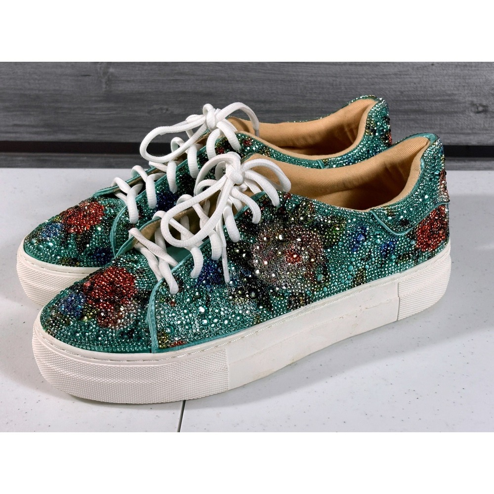 Steve Madden Sidny Teal Rhinestone Floral Platform Sneakers SB-SIDNY 9M